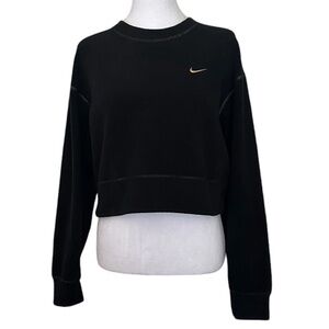 Nike Dri-Fit Women’s Cropped Black Sweatshirt Gold Embroidered Oversized Small